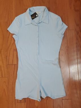 Love Tree Romper Ribbed Light Blue Size Large